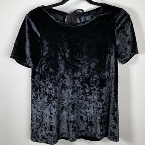 Cynthia Rowley Black Crushed Velvet Short‎ Sleeve Dress Tie Back US S